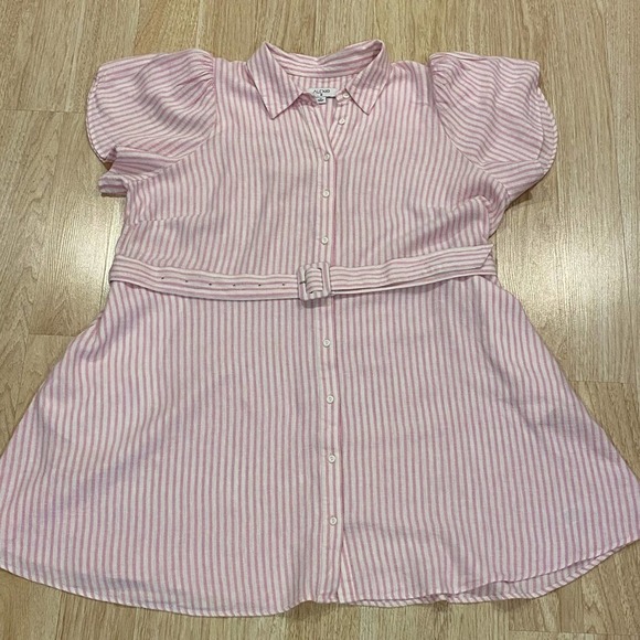 Alexis Pink Striped Mini Dress Summer Spring Women's Size 1X With Belt & Pockets - Picture 5 of 10